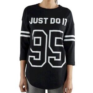 Nike Just Do It Women's Raglan Baseball Style T Shirt Size S Black White